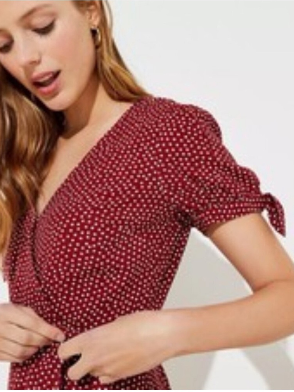 LOFT Red Polka Dot Wrap Romper